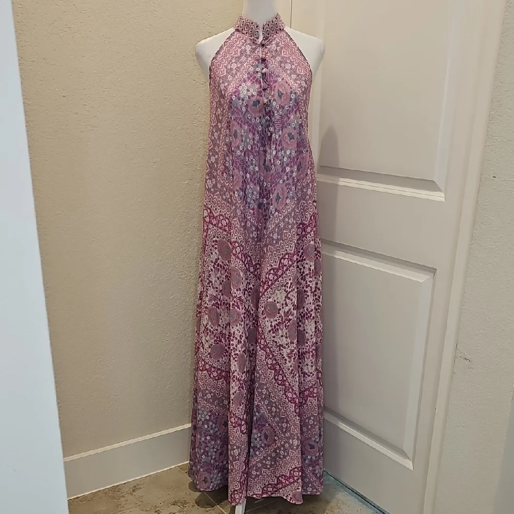 Fox in Gown Floral Halter Pink Purple Maxi Dress One-Size Fits Most - Picture 11 of 11